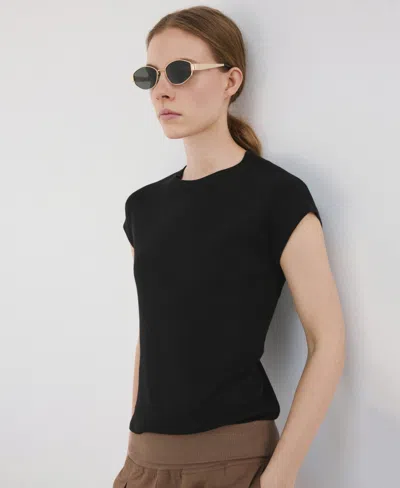 Mango Short Sleeve Cotton Blend Sweater In Black
