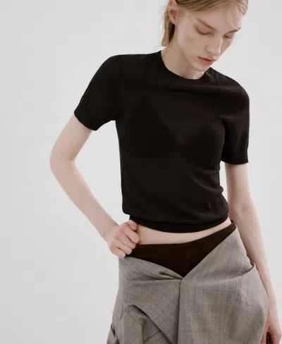 Mango Women's Short-sleeved Knitted Sweater In Brown