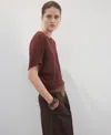 Mango Short Sleeve Sweater In Brown