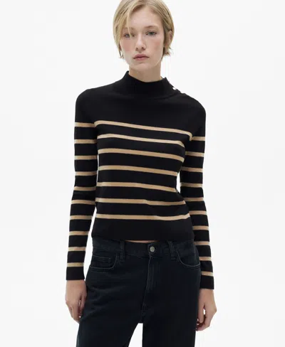 Mango Women's Shoulder Buttons Detail Striped Sweater In Medium Brown