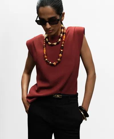 Mango Women's Shoulder Pads Ruched Blouse In Red