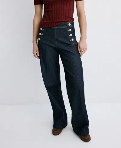 Mango Jean Wide Leg Boutons Latérales Bleu - Femme - 54 -  In Blue