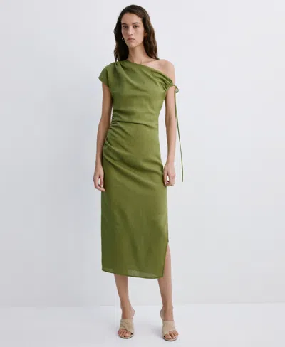 Mango Women's Side Ruched Asymmetric Dress In Green