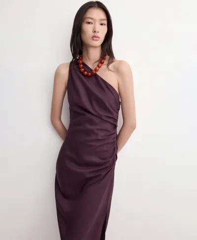 Mango Asymmetrical Dress With Side Slit In Burgundy