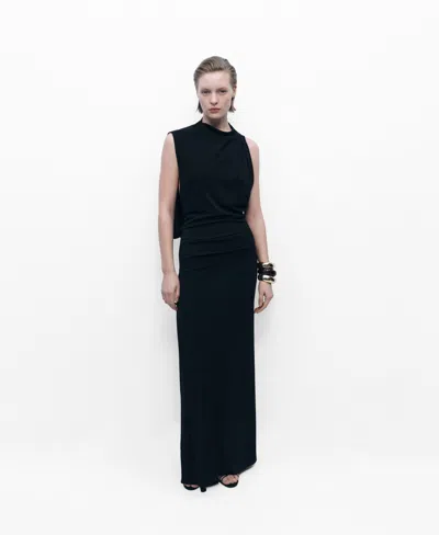 MANGO WOMEN'S SIDE SLIT DRAPED DRESS