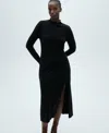 Mango Side Slit Knit Dress Black In Black