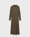Mango Side Slit Knit Dress Khaki In Khaki
