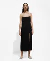 Mango Side-slit Satin Dress Black In Black