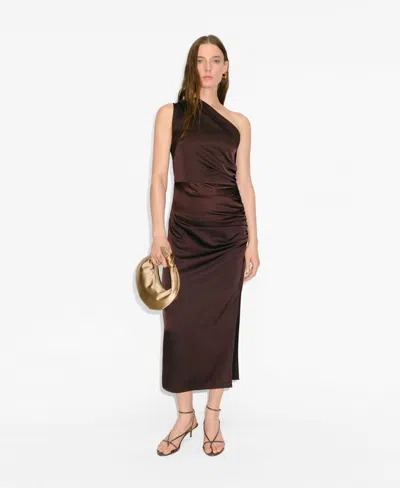 Mango Women's Side Slits Asymmetrical Satin Dress