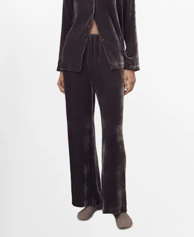 Mango Women's Silk Velvet Pants In Brown