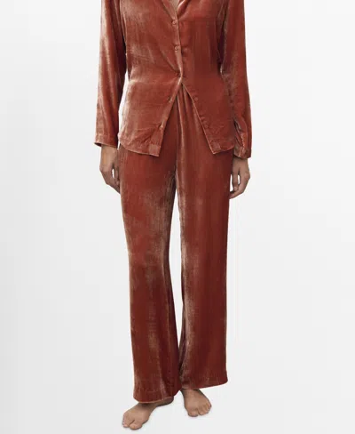 Mango Women's Silk Velvet Pants In Brown