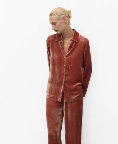 Mango Women's Silk Velvet Shirt In Orange
