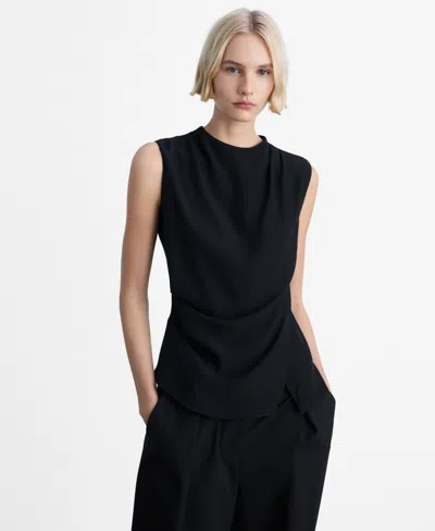Mango Wrap Front Satin Sleeveless Top In Black