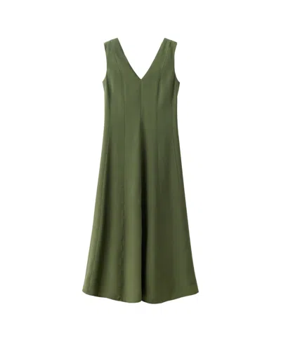 Mango Women's Sleeveless V-neck Midi Seam-detail Dress In Khaki