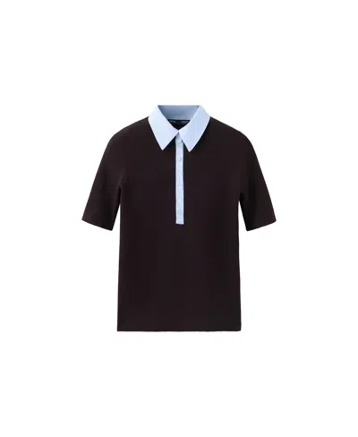Mango Women's Slim Fit Contrast Collar Polo Shirt In Chocolate