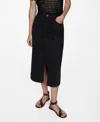 Mango Women's Slit Denim Skirt In Black Denim