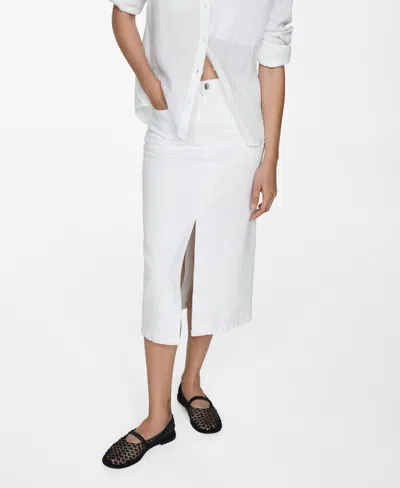 Mango Women's Slit Denim Skirt In White