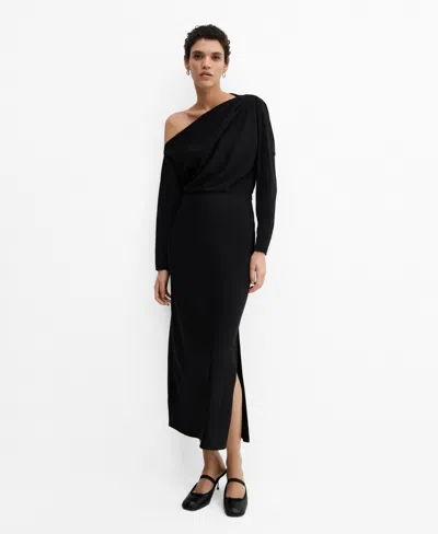 Mango Asymmetrical Dress With Slit Black In Noir