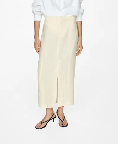 Mango Women's Slit Detail Linen Skirt In Pastel Yellow