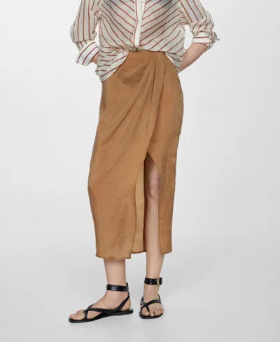 Mango Women's Slit Detail Lyocell Skirt In Brown
