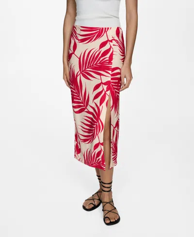Mango Women's Slit Detail Printed Skirt In Ecru