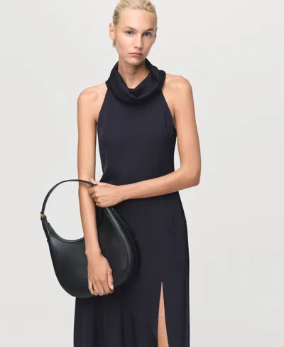 Mango Women's Slit Draped Neck Dress In Black