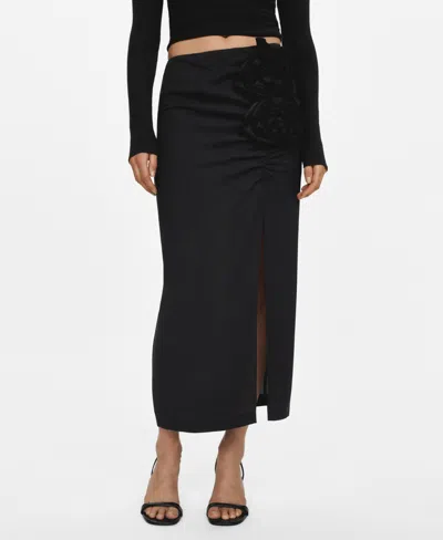 Mango Women's Slit Floral Skirt In Black