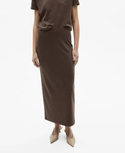 Mango Women's Slit Knitted Midi Skirt In Brown