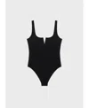 Mango Textured Split Neck One-piece Swimsuit In Black