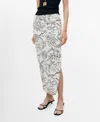 Mango Slit Printed Long Skirt Ecru In Sand