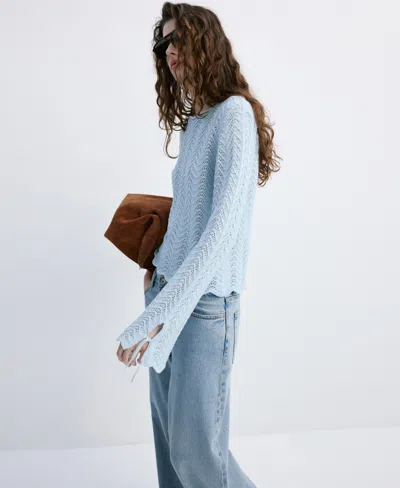 Mango Women's Slit Sleeves Open-knit Sweater In Blue