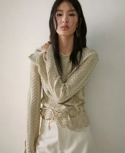 Mango Women's Slit Sleeves Open-knit Sweater In Gold