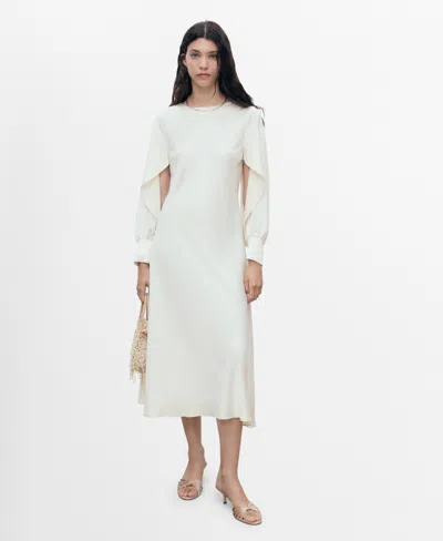 Mango Women's Slit Sleeves Satin Dress In White