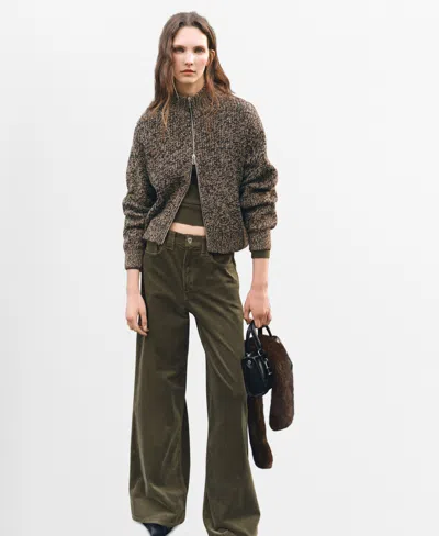 Mango Women's Speckled Zip-up Cardigan In Brown