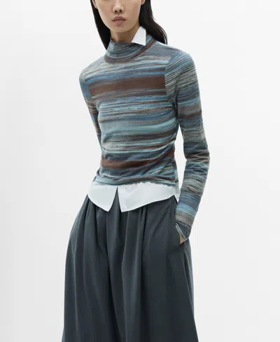 Mango Women's Stand Collar Striped Sweater In Blue