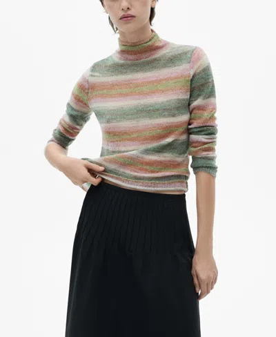 Mango Women's Stand Collar Striped Sweater In Pink