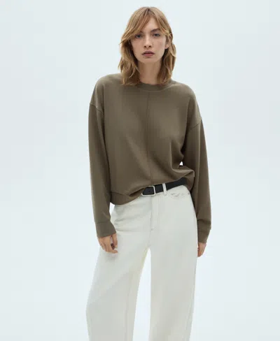 Mango Women's Stitching Detail Crew Neck Sweatshirt In Khaki
