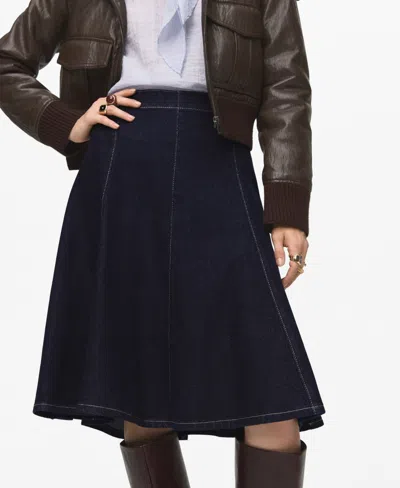 MANGO WOMEN'S STITCHING DETAIL DENIM MIDI SKIRT