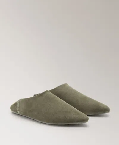 Mango Leather Clogs With Stitching Detail Khaki In Green