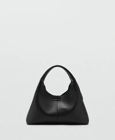 Mango Women's Stitching Detail Leather Shoulder Bag In Black