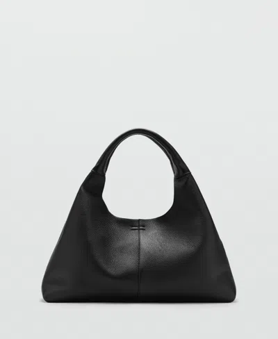 Mango Women's Stitching Detail Leather Shoulder Bag In Black