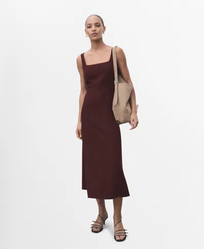 Mango Women's Stitching Detail Midi-dress In Burgundy