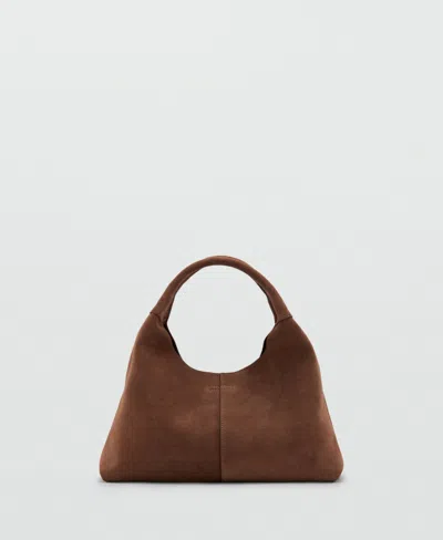 Mango Women's Stitching Detail Suede Shoulder Bag In Brown