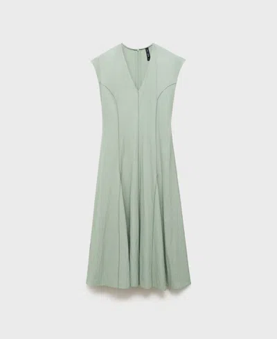 Mango Women's Stitching Detail V-neck Dress In Green
