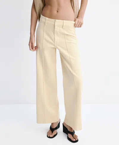 Mango Women's Stitching High-waisted Wide Leg Jeans In Yellow