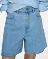 Mango Denim Shorts With Pleats Medium Blue In Medium Blue