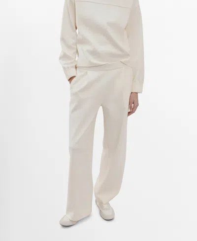 Mango Pleated Straight Leg Cotton Blend Pants In White