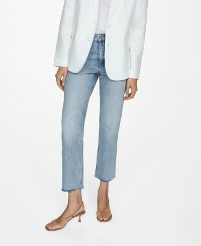 Mango Women's Straight-fit Cropped Jeans In Medium Blue
