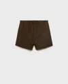 Mango Linen Shorts With Drawstring Khaki In Brown
