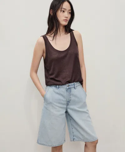 Mango Women's Straight-fit Mid-rise Denim Jorts In Blue